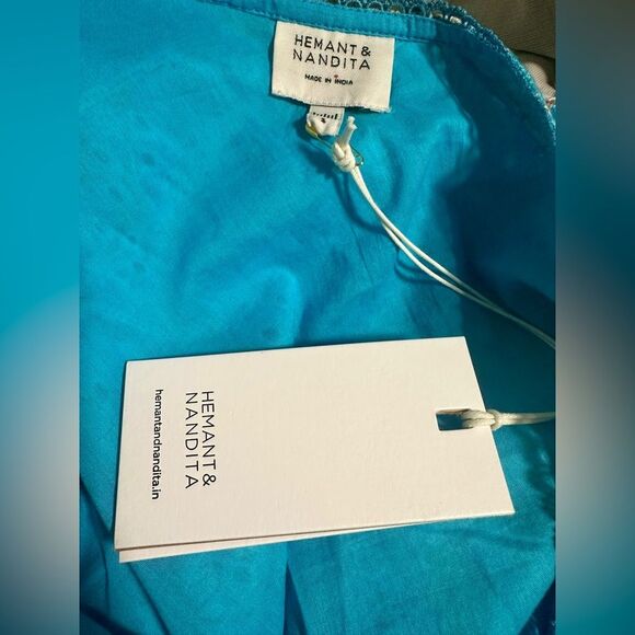 HEMANT AND NANDITA Lyna Short Floral One-Shoulder Dress in Turquoise Small NWT - Picture 7 of 7